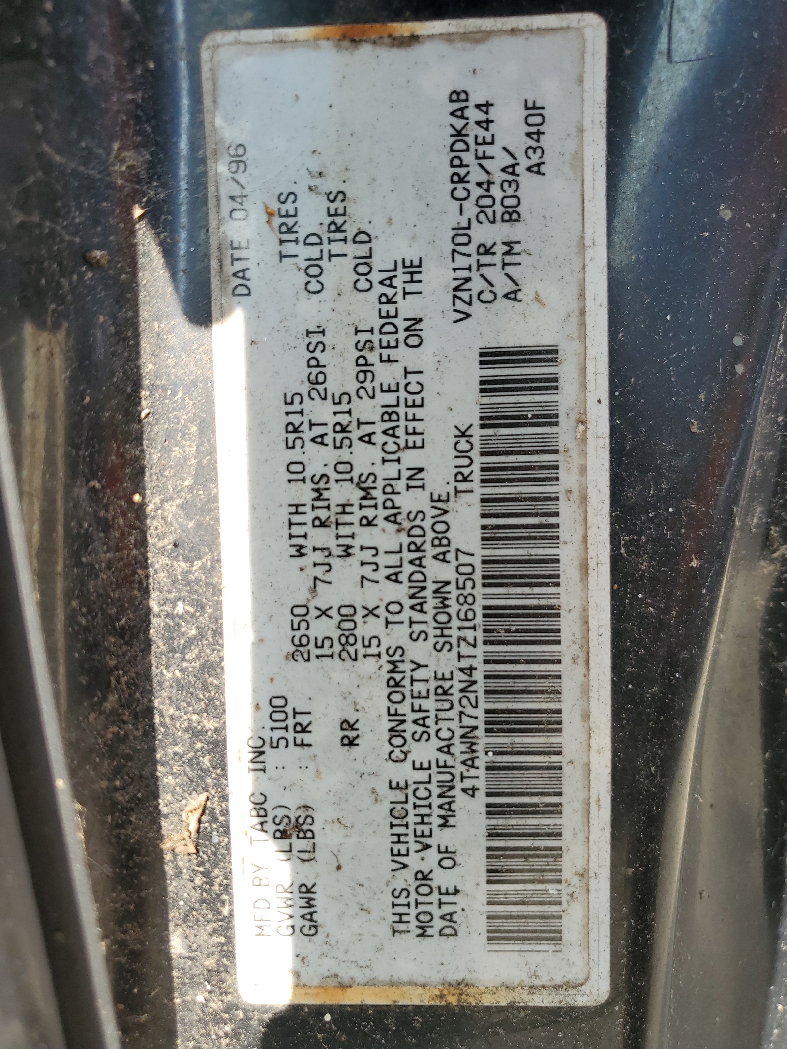 4TAWN72N4TZ168507 1996 Toyota Tacoma Xtracab