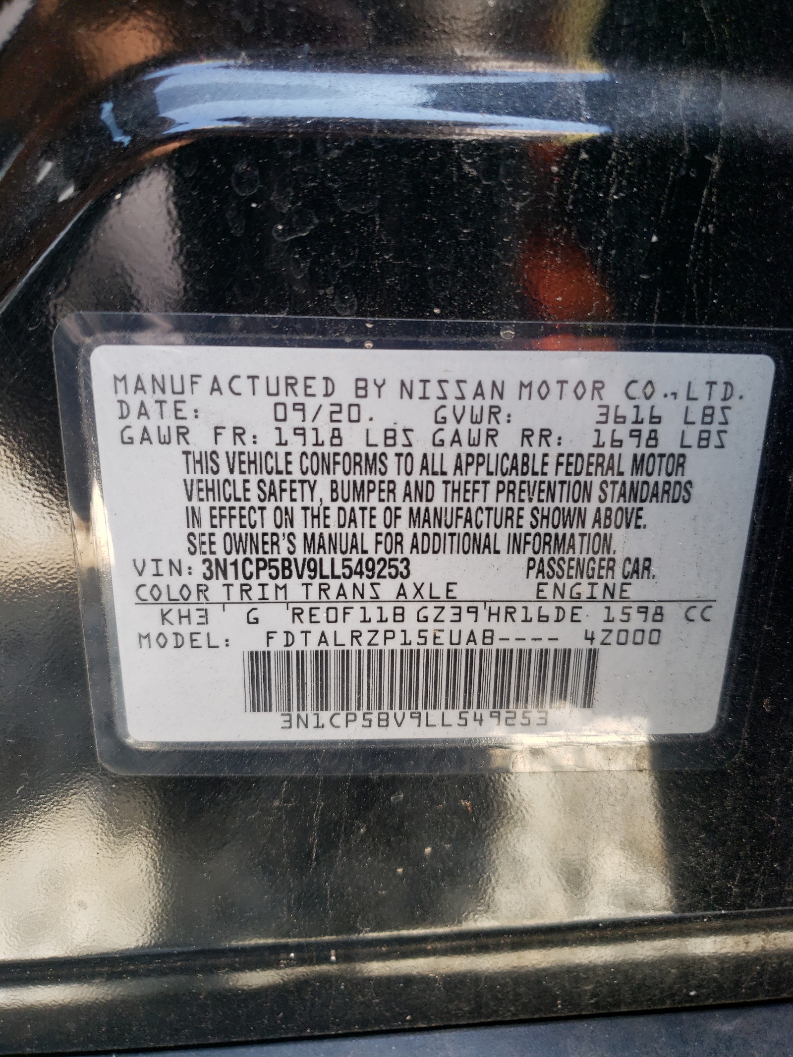 3N1CP5BV9LL549253 2020 Nissan Kicks S