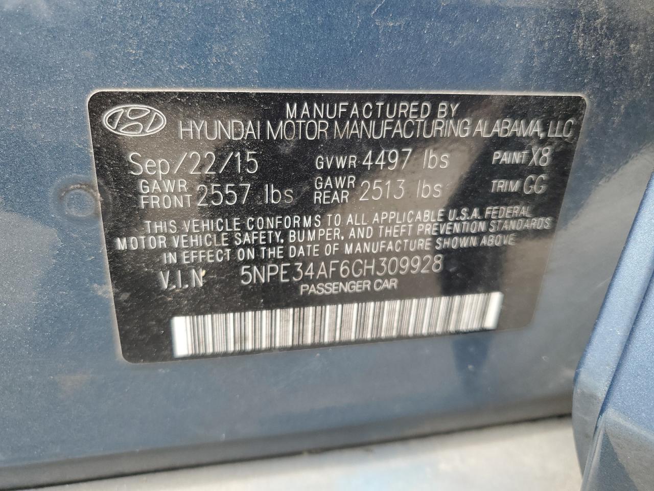 5NPE34AF6GH309928 2016 Hyundai Sonata Sport