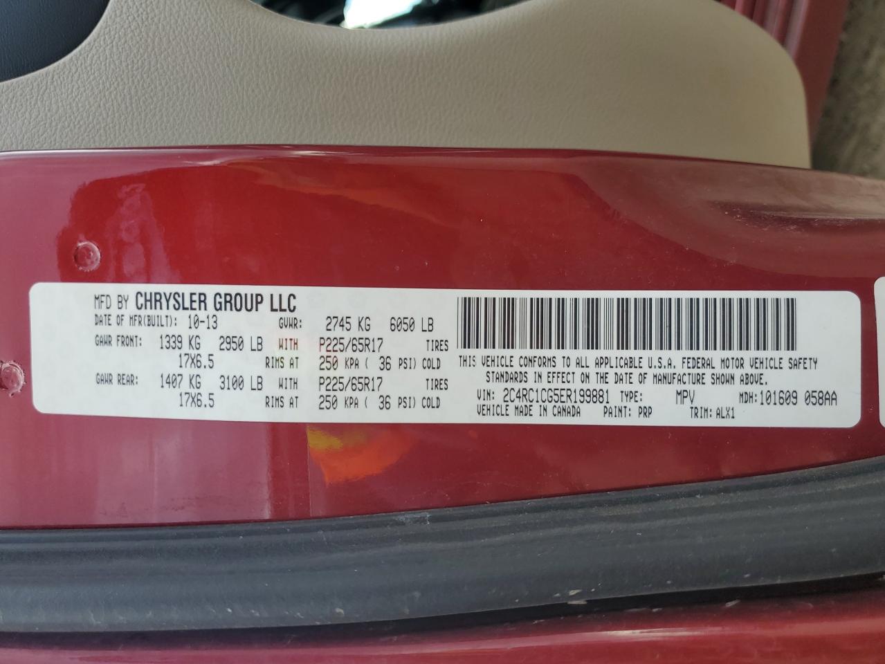 2014 Chrysler Town & Country Touring L VIN: 2C4RC1CG5ER199881 Lot: 67505354