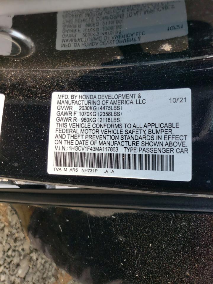 1HGCV1F43MA117863 2021 Honda Accord Sport Se