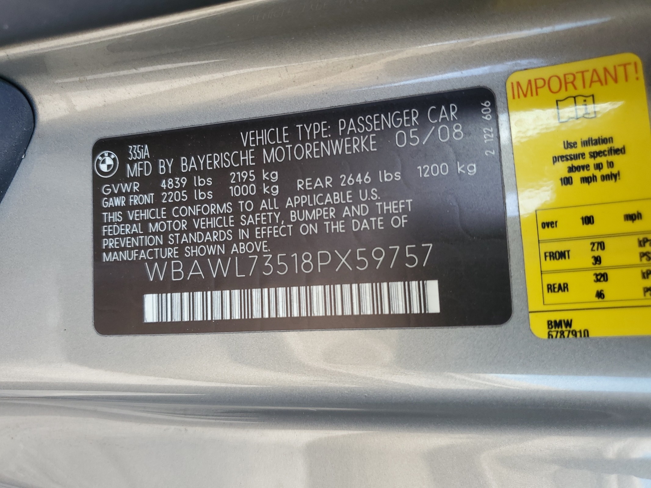 WBAWL73518PX59757 2008 BMW 335 I