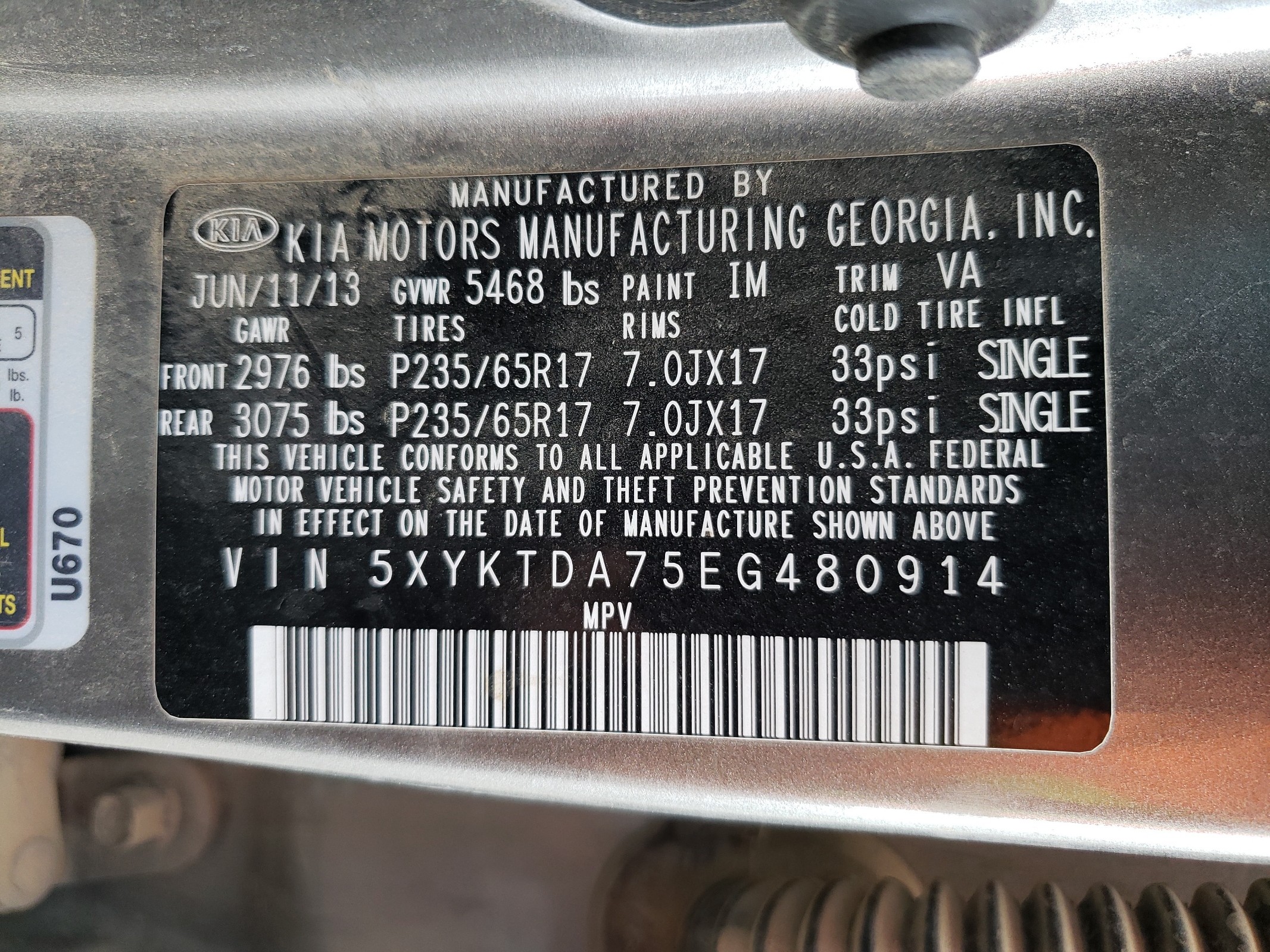 5XYKTDA75EG480914 2014 Kia Sorento Lx