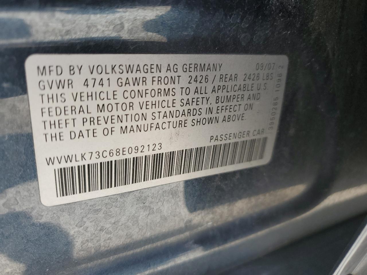 2008 Volkswagen Passat Wagon Komfort VIN: WVWLK73C68E092123 Lot: 66273164