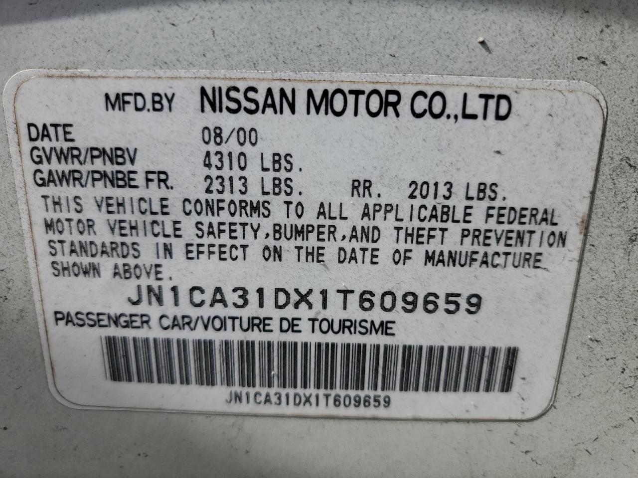 JN1CA31DX1T609659 2001 Nissan Maxima Gxe