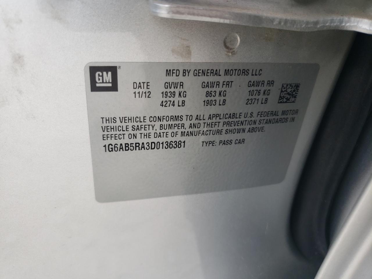 2013 Cadillac Ats Luxury VIN: 1G6AB5RA3D0136381 Lot: 83957394