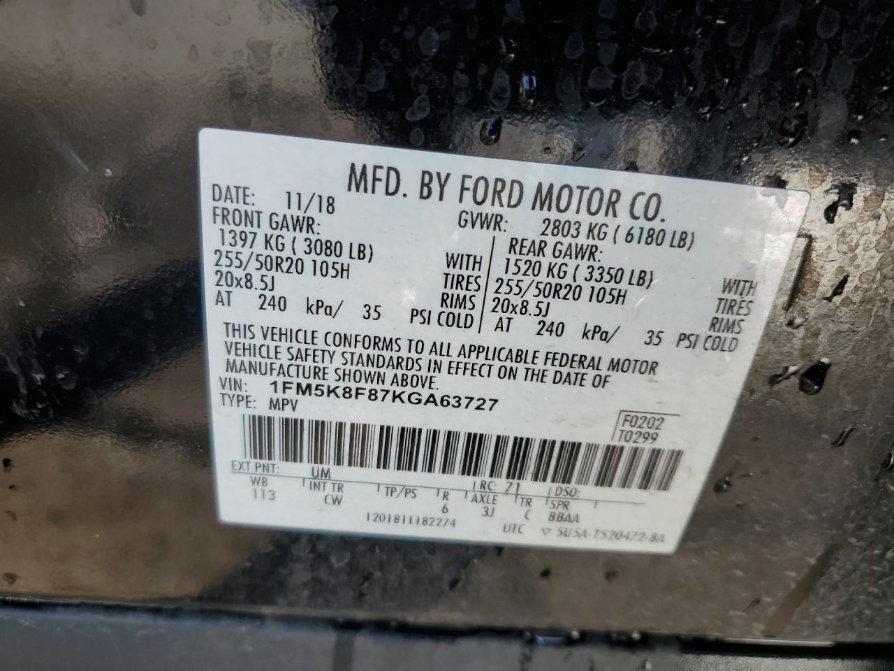 1FM5K8F87KGA63727 2019 FORD EXPLORER - Image 13