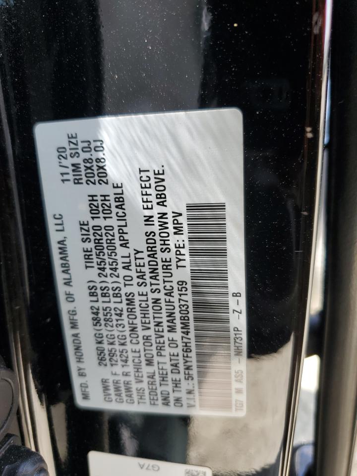 2021 Honda Pilot Black VIN: 5FNYF6H74MB037159 Lot: 68045664