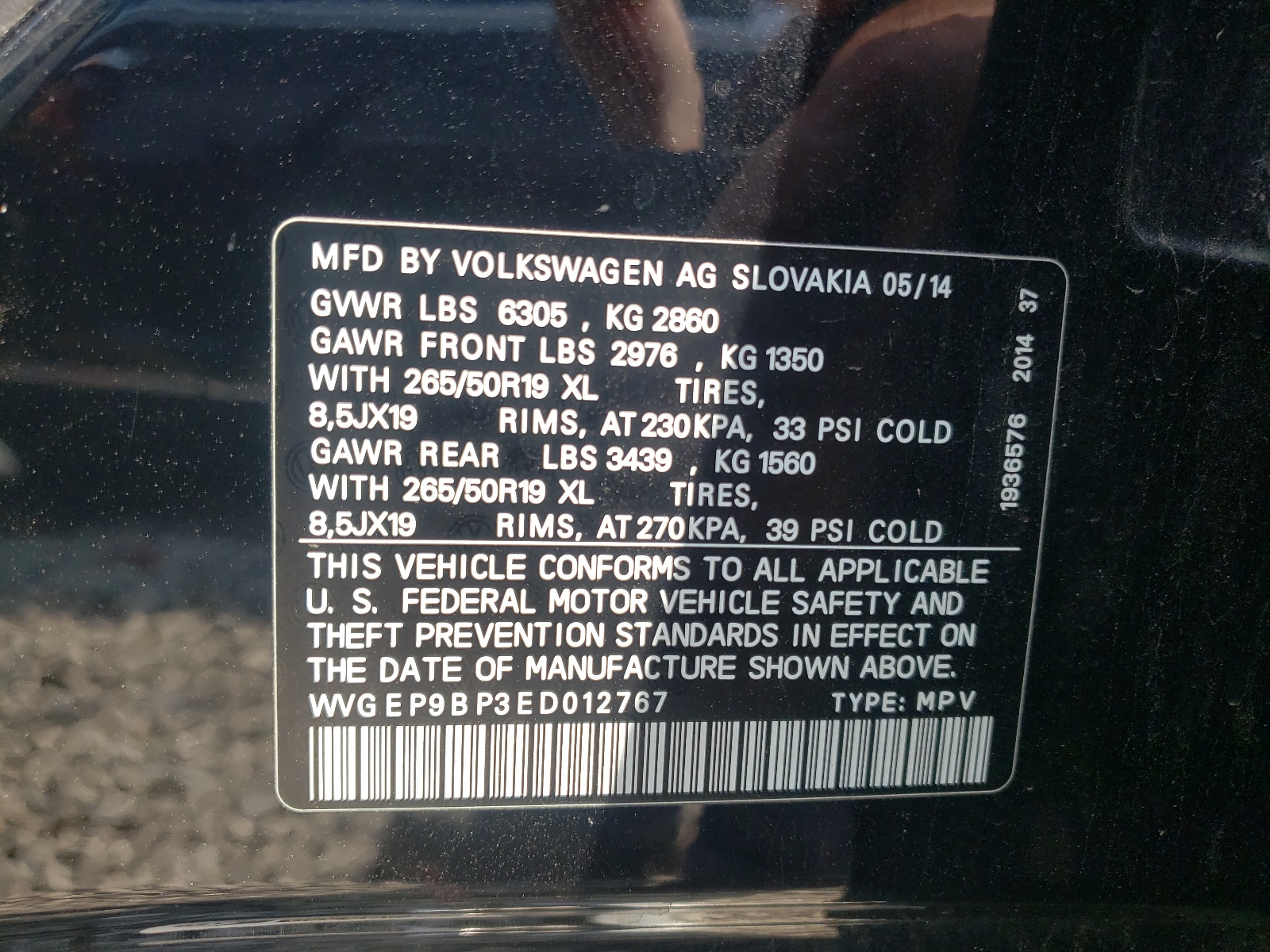 WVGEP9BP3ED012767 2014 Volkswagen Touareg V6 Tdi