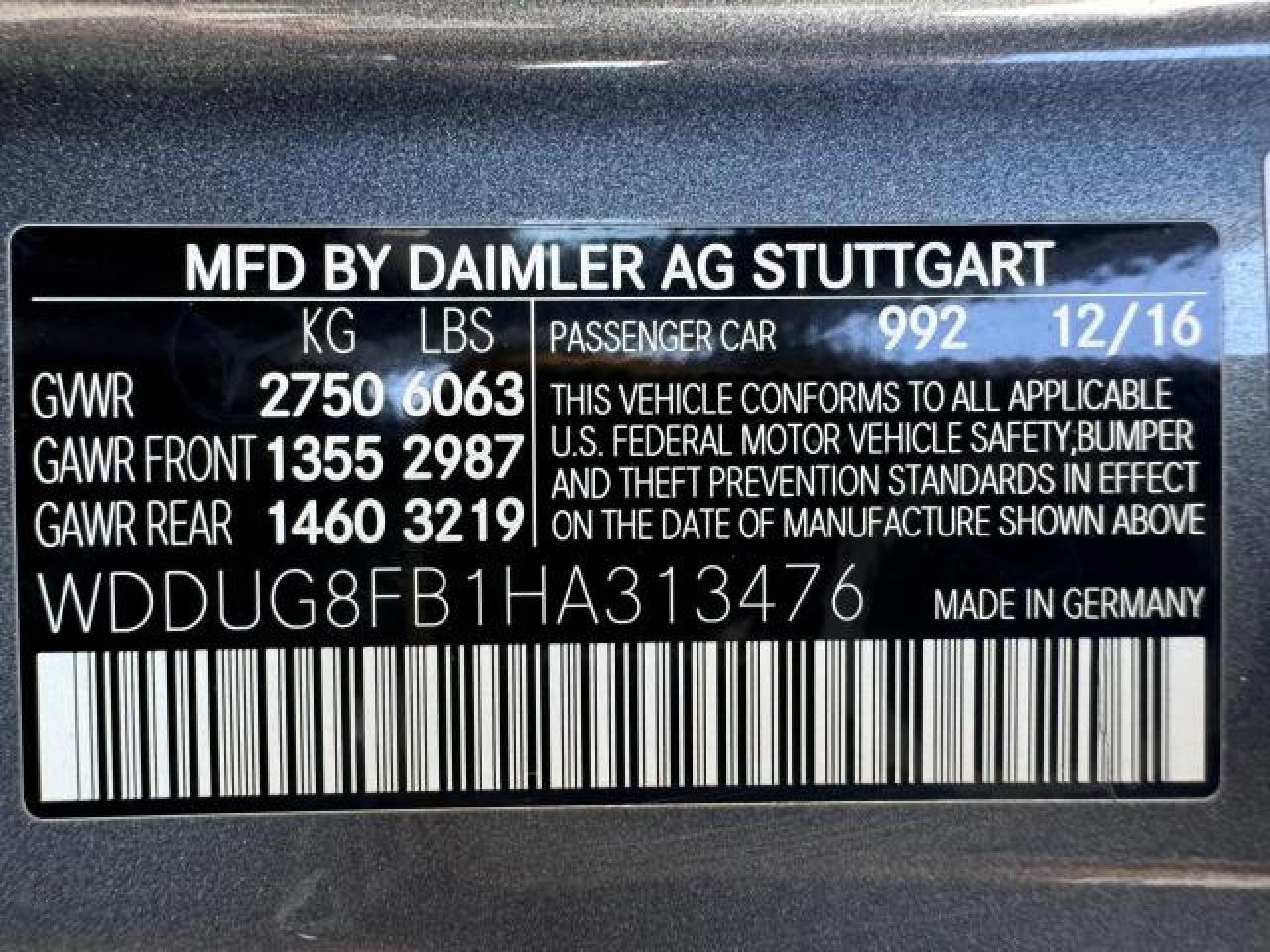 WDDUG8FB1HA313476 2017 Mercedes-Benz S 550 4Matic