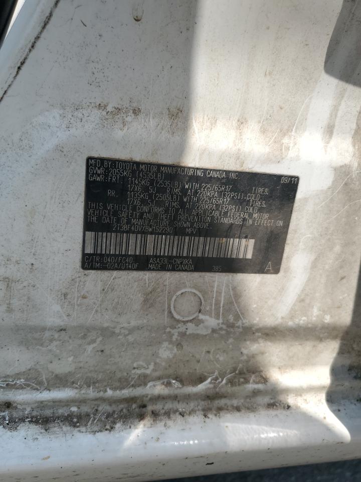 2011 Toyota Rav4 VIN: 2T3BF4DVXBW152290 Lot: 66106814