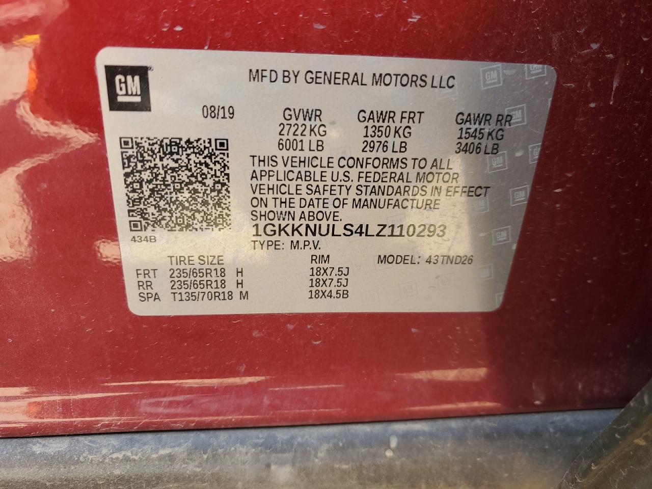 1GKKNULS4LZ110293 2020 GMC Acadia Slt