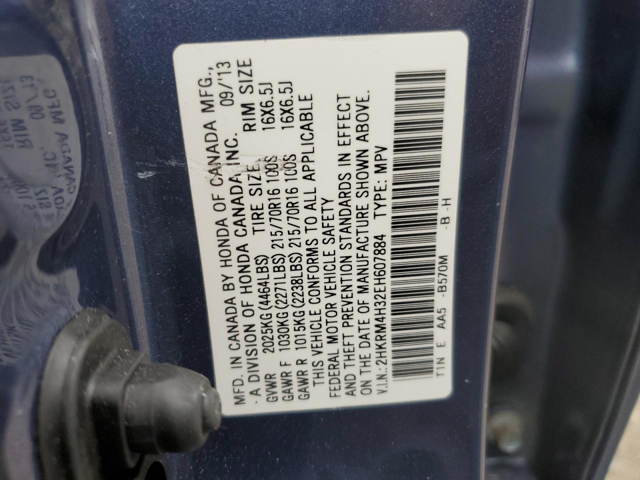 2014 Honda Cr-V Lx VIN: 2HKRM4H32EH607884 Lot: 67266564