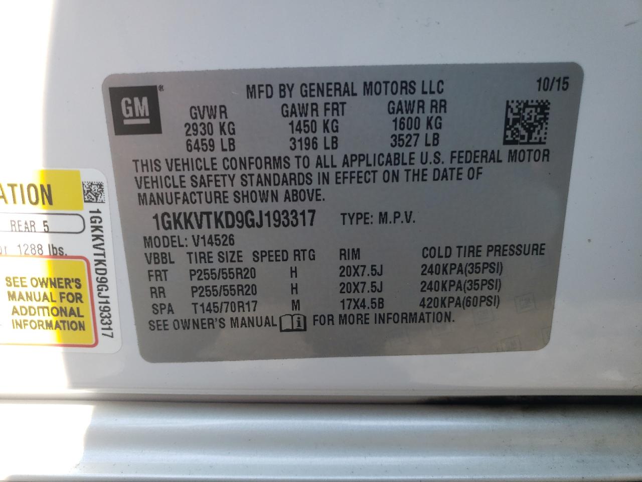 2016 GMC Acadia Denali VIN: 1GKKVTKD9GJ193317 Lot: 68981314