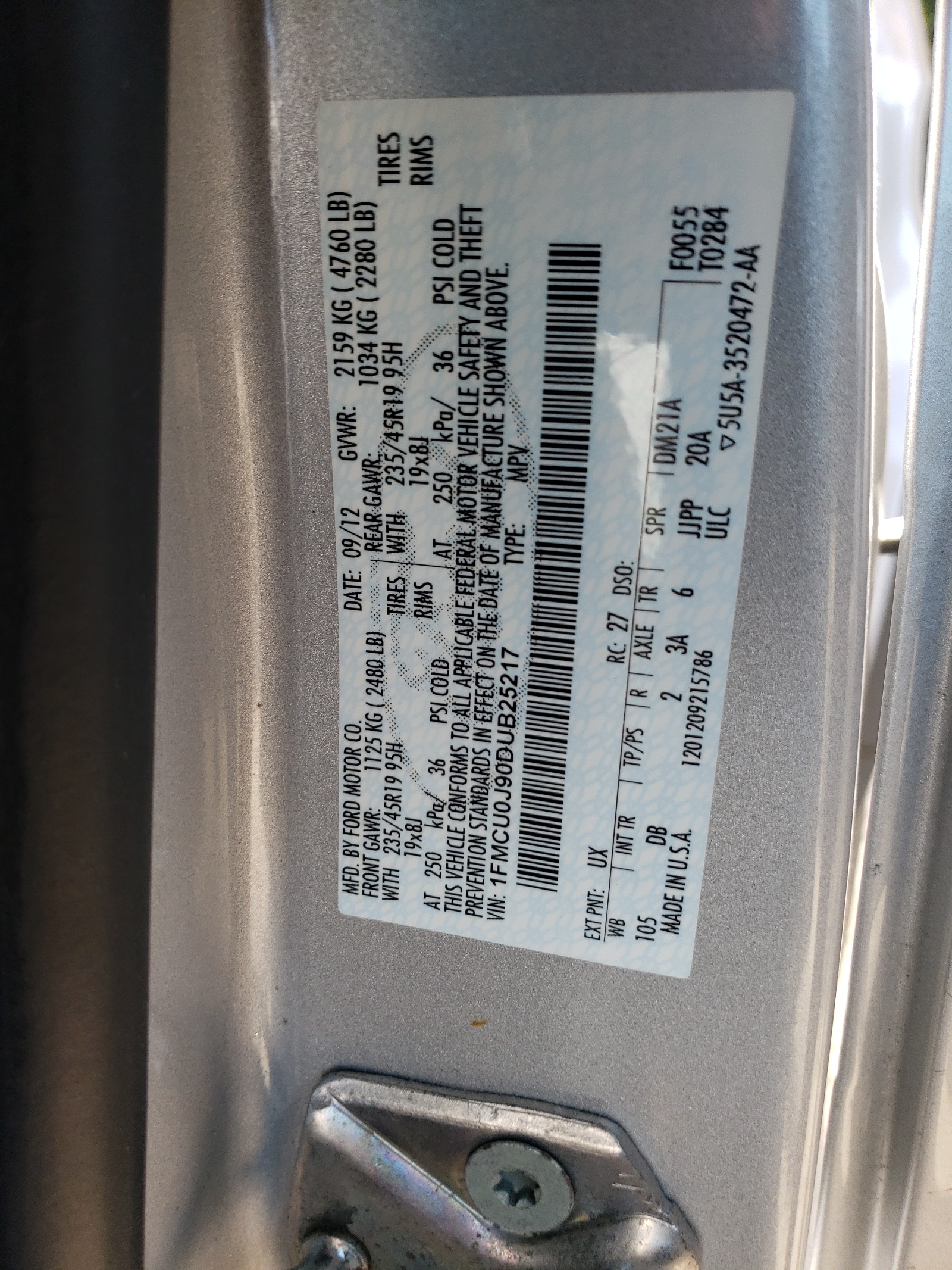 1FMCU0J90DUB25217 2013 Ford Escape Titanium