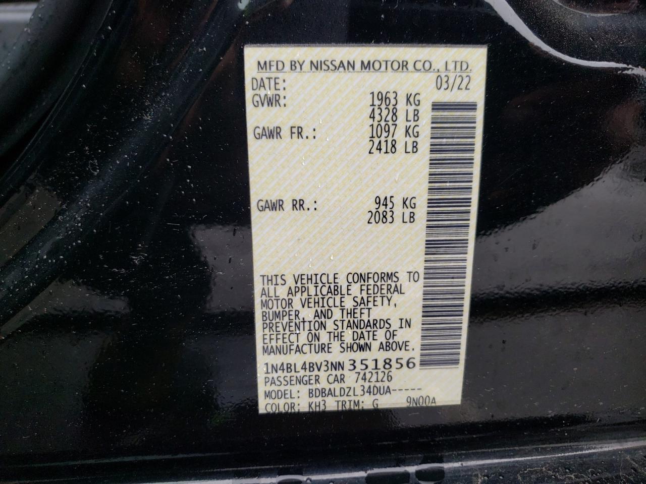 1N4BL4BV3NN351856 Nissan Altima S 13