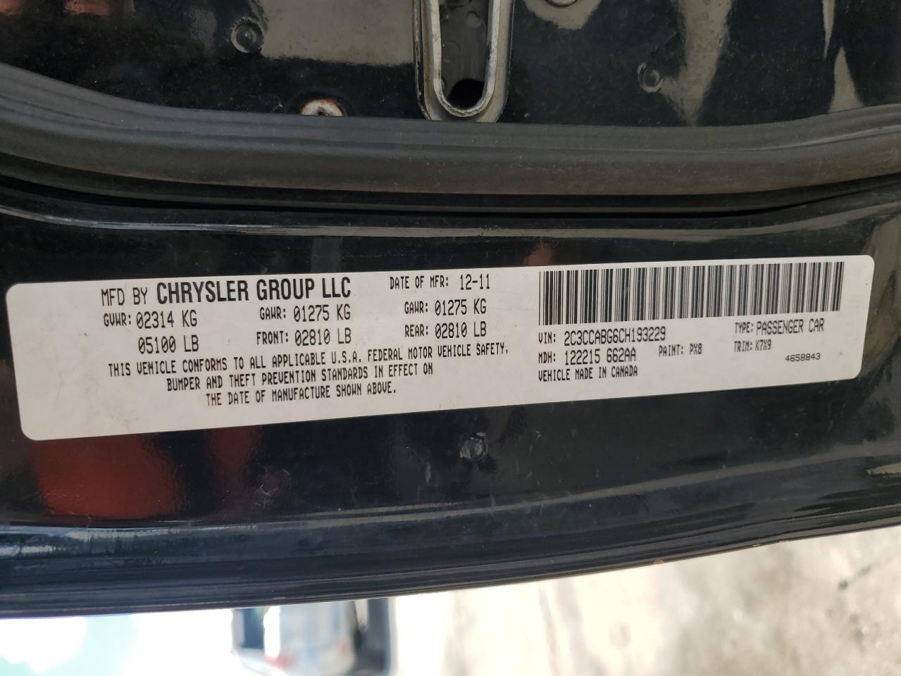 2012 Chrysler 300 S VIN: 2C3CCABG6CH193229 Lot: 69247764