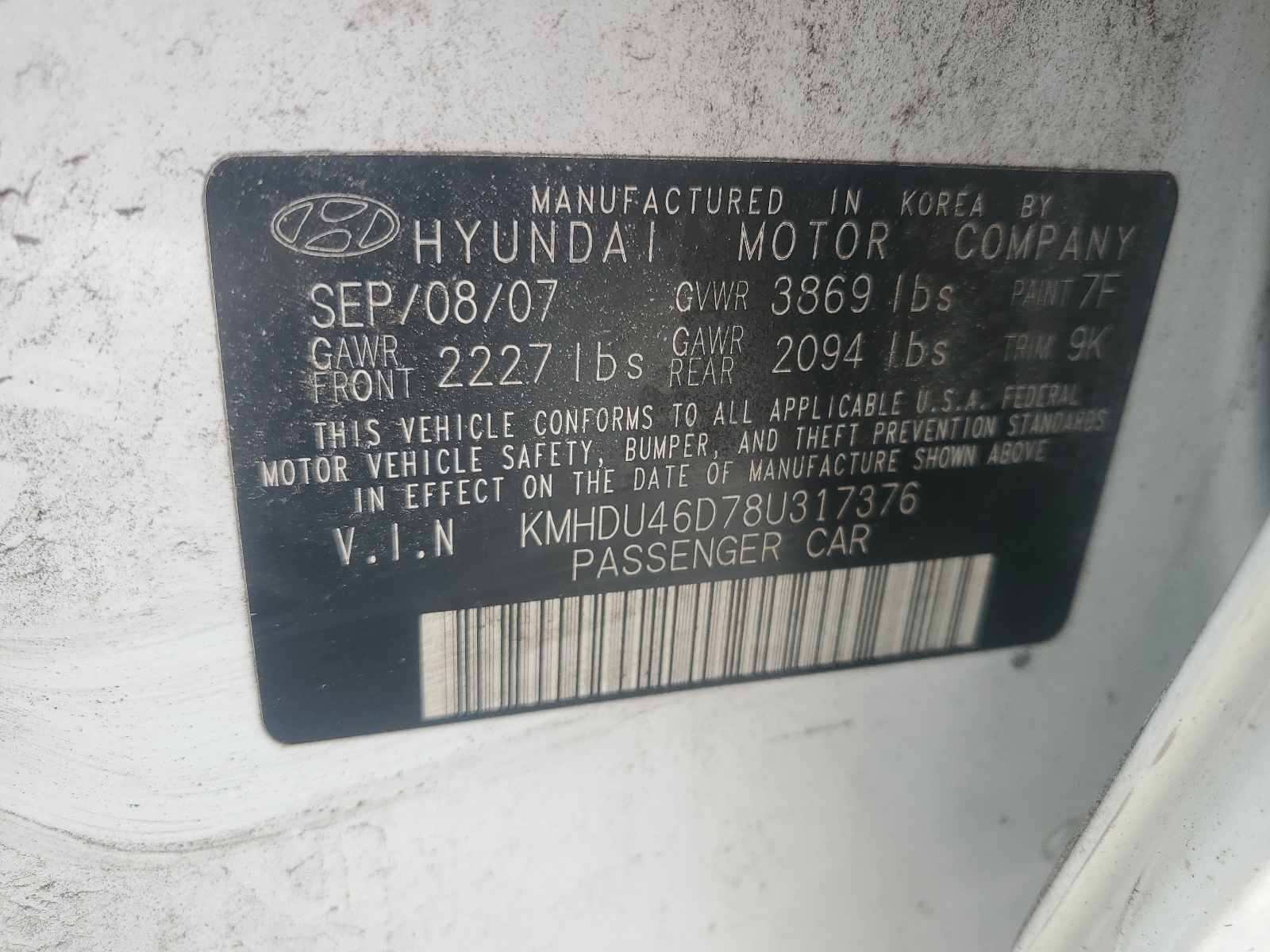 KMHDU46D78U317376 2008 Hyundai Elantra Gls