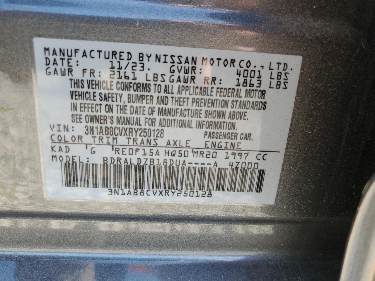 2024 Nissan Sentra Sv VIN: 3N1AB8CVXRY250128 Lot: 66084044