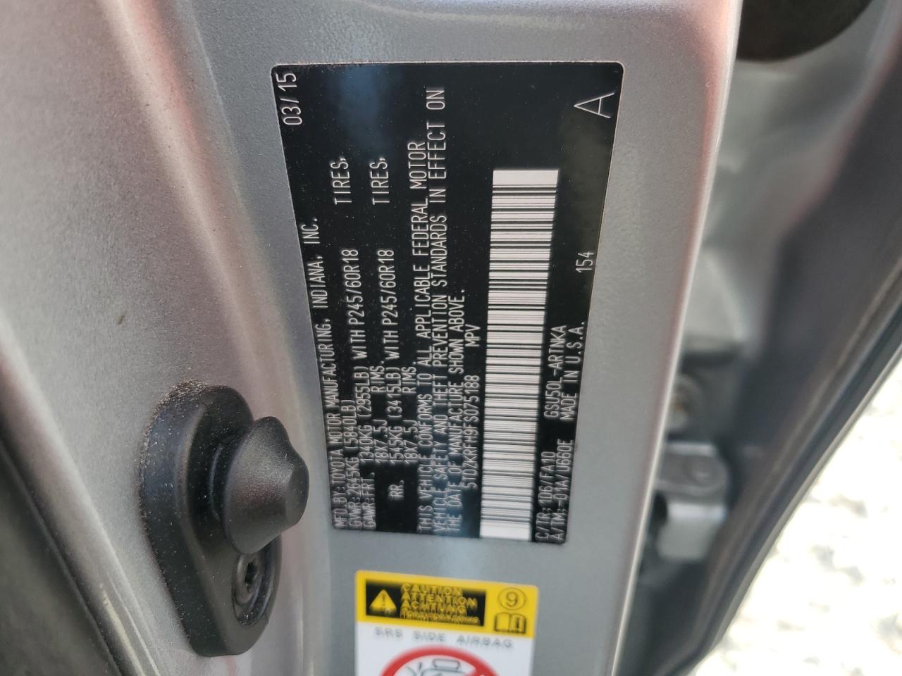 2015 Toyota Highlander Le VIN: 5TDZKRFH9FS075188 Lot: 66356464