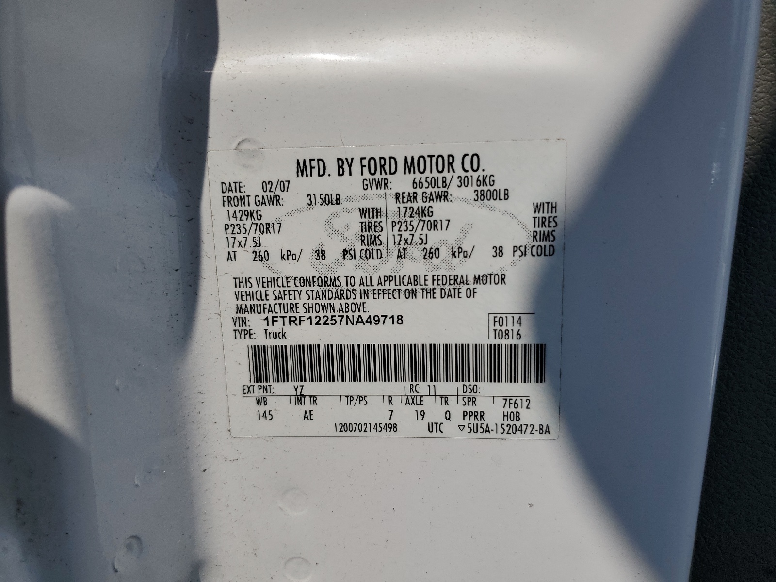 1FTRF12257NA49718 2007 Ford F150