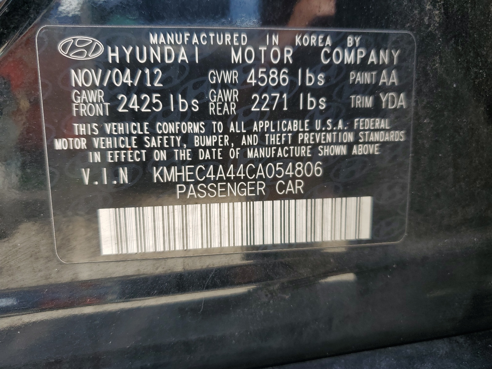 KMHEC4A44CA054806 2012 Hyundai Sonata Hybrid