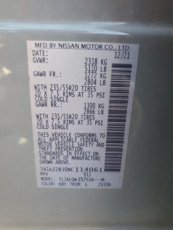 2022 Nissan Murano Sv VIN: 5N1AZ2BJ0NC114061 Lot: 66195884