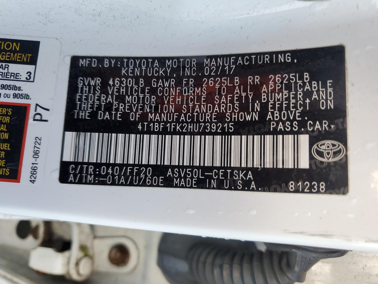 4T1BF1FK2HU739215 2017 TOYOTA CAMRY - Image 14