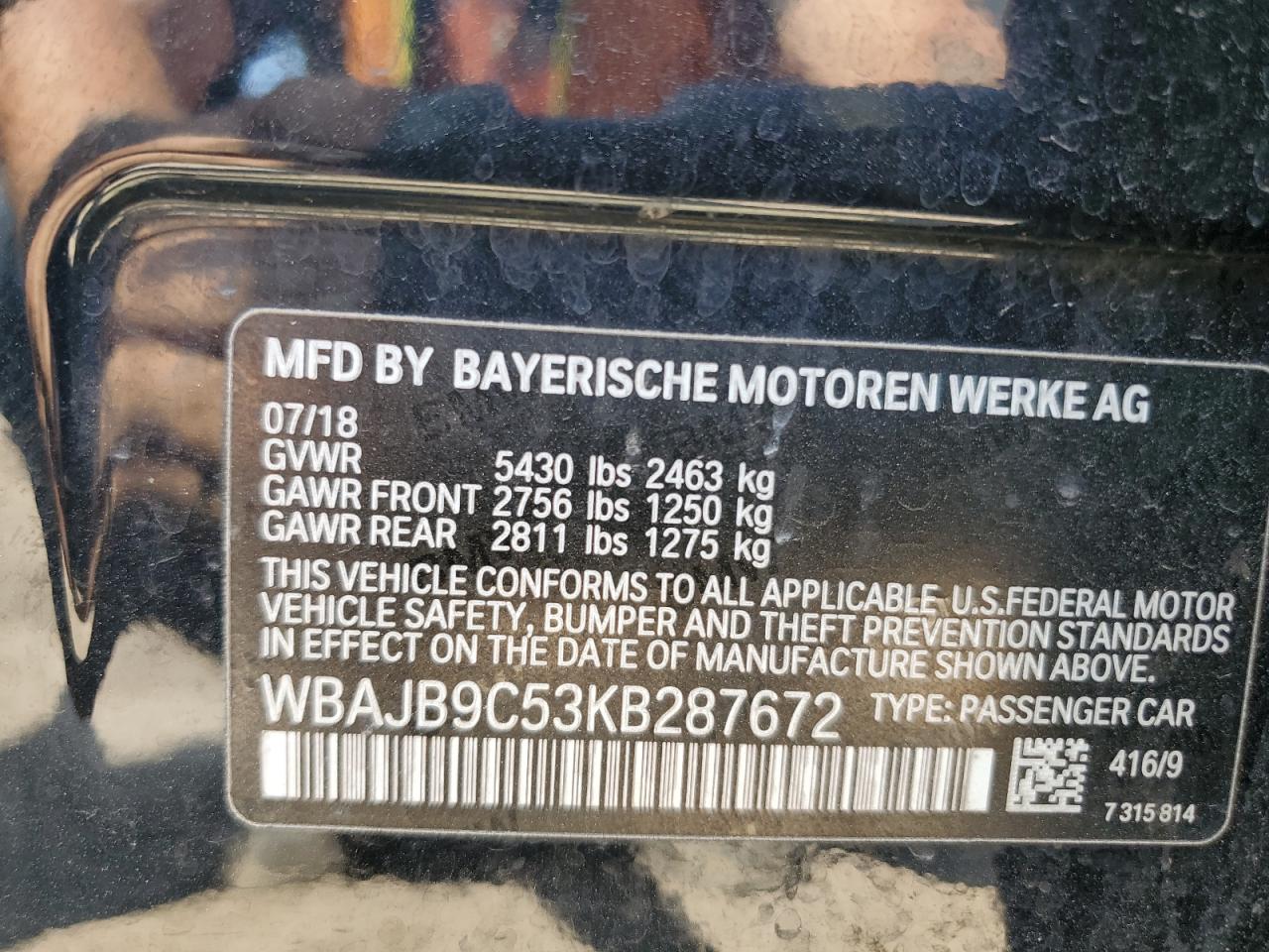 2019 BMW M550Xi VIN: WBAJB9C53KB287672 Lot: 67346334