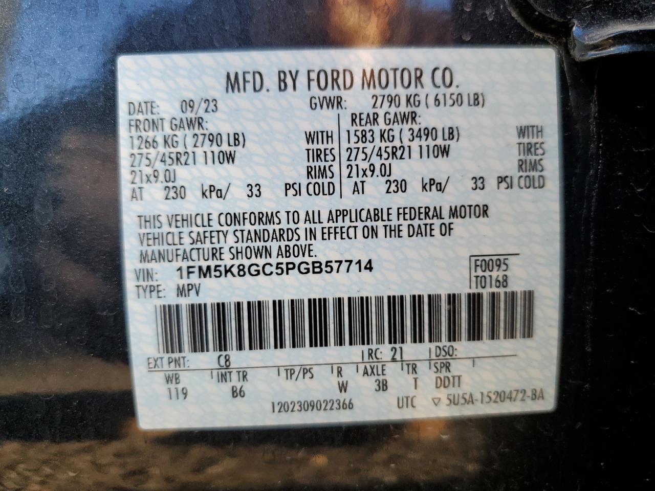 2023 Ford Explorer St VIN: 1FM5K8GC5PGB57714 Lot: 67303254