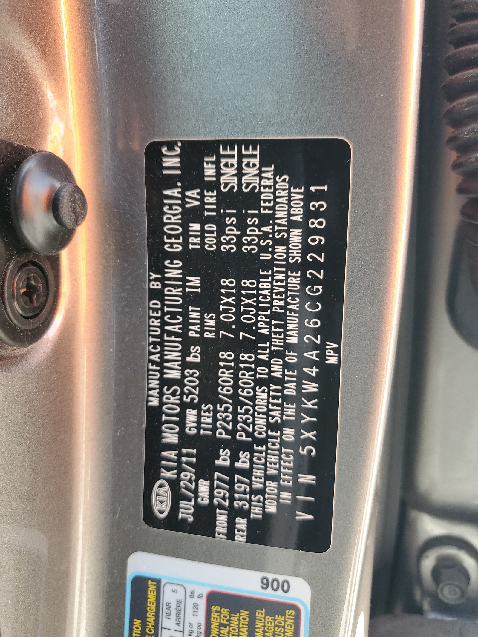 5XYKW4A26CG229831 2012 Kia Sorento Sx