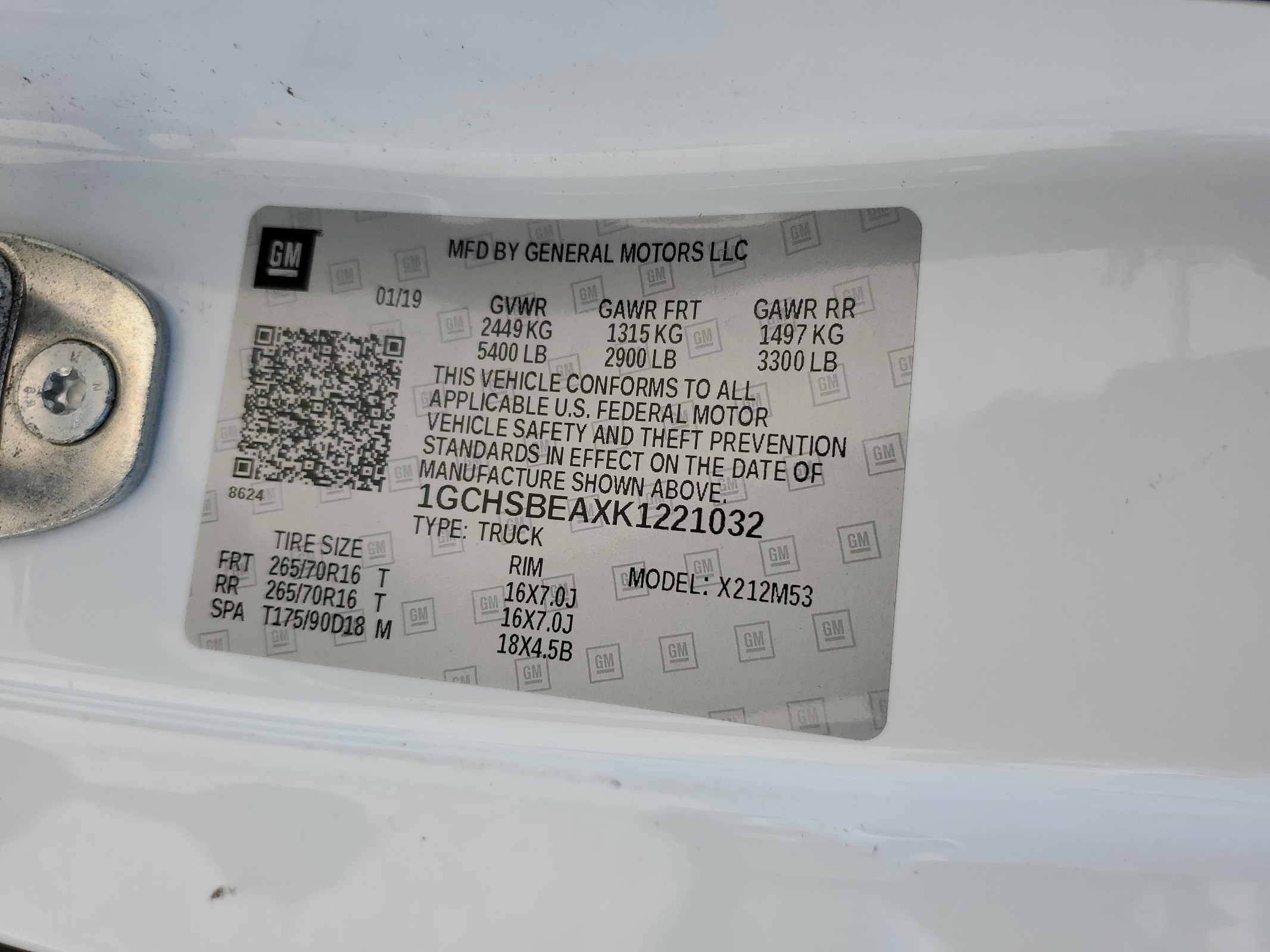 1GCHSBEAXK1221032 2019 Chevrolet Colorado