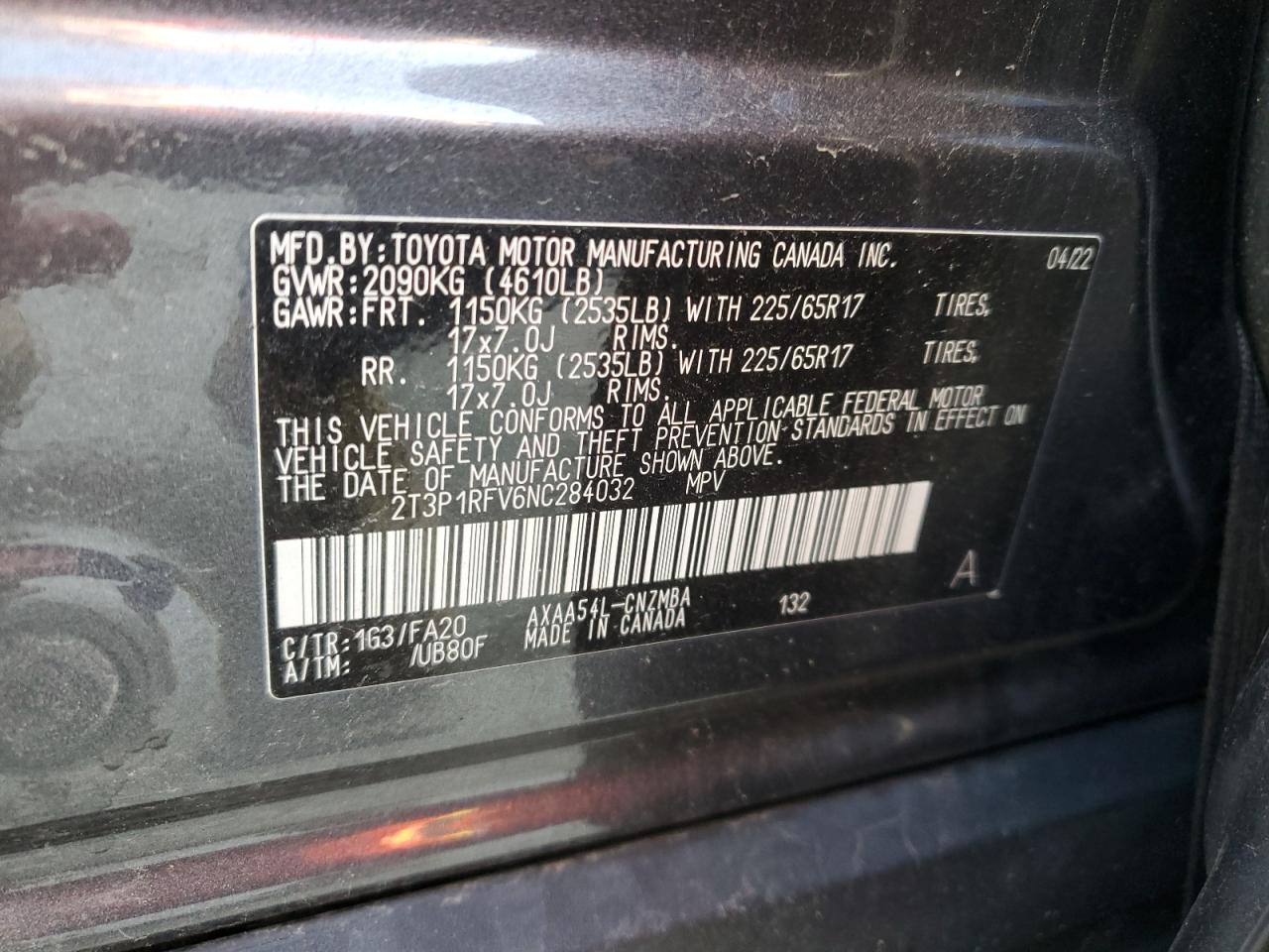 2T3P1RFV6NC284032 2022 Toyota Rav4 Xle