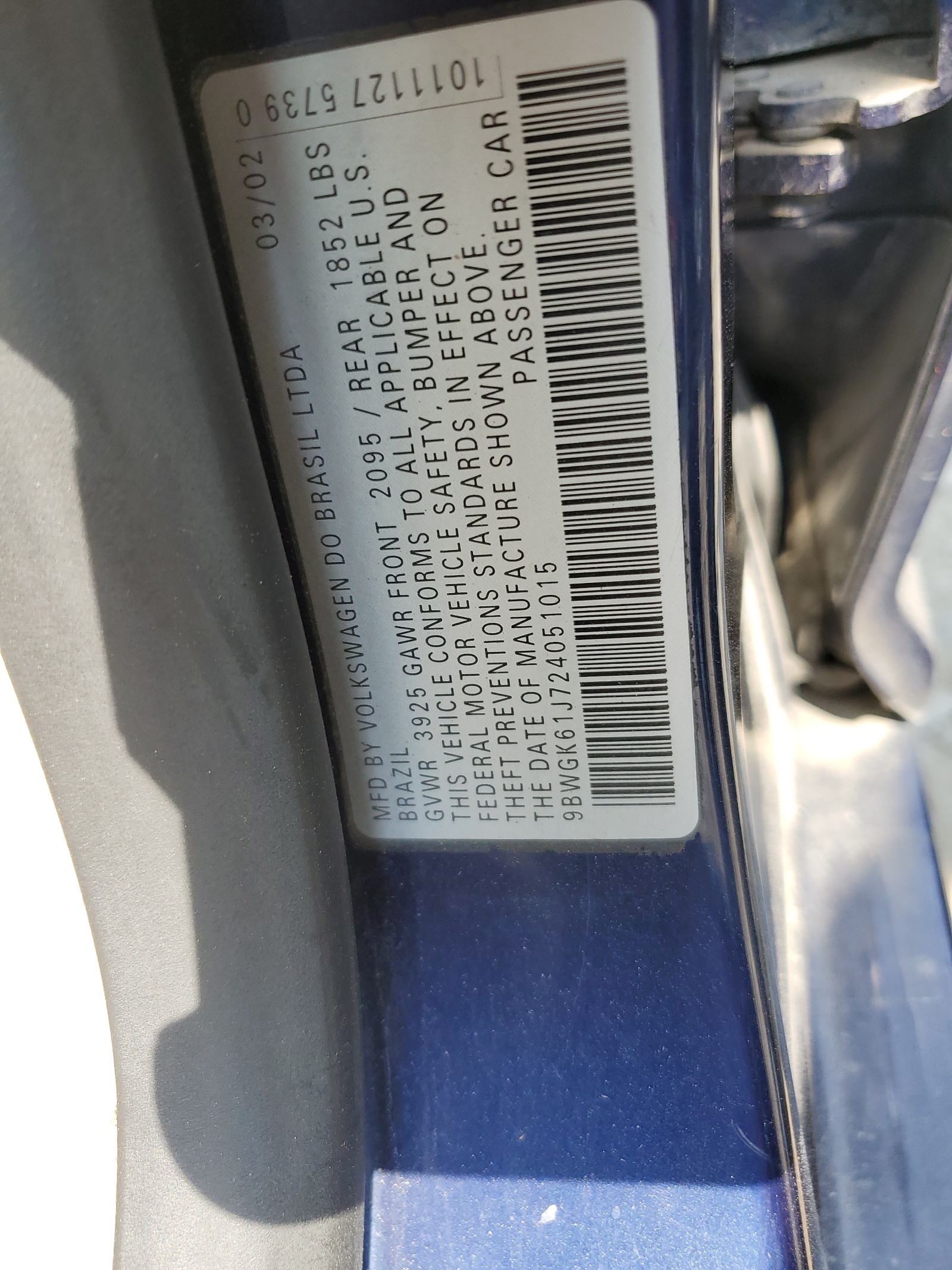 9BWGK61J724051015 2002 Volkswagen Golf Gls