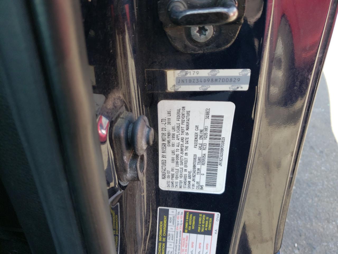 2008 Nissan 350Z Coupe VIN: JN1BZ34D98M700829 Lot: 66936164