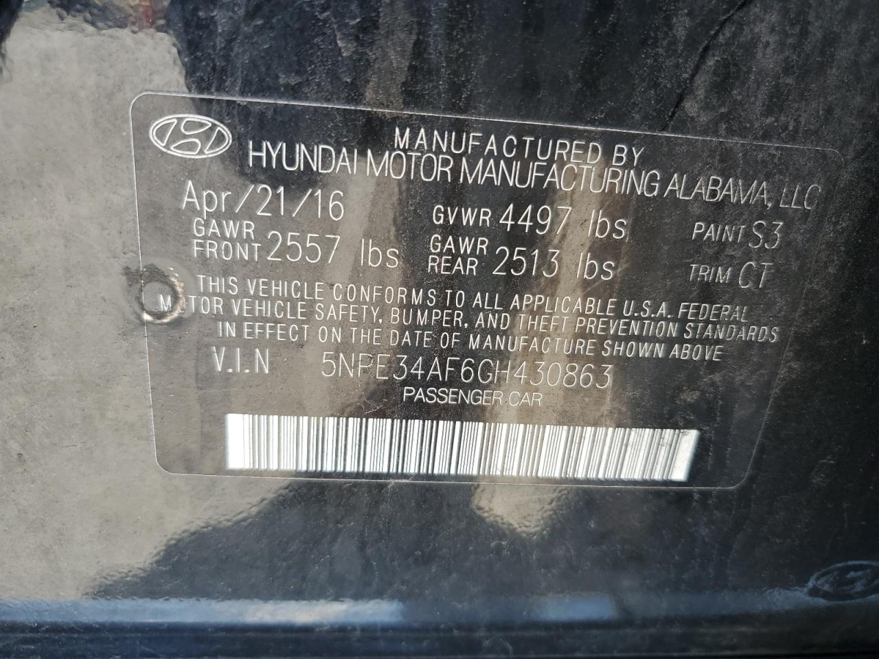 2016 Hyundai Sonata Sport VIN: 5NPE34AF6GH430863 Lot: 66947914