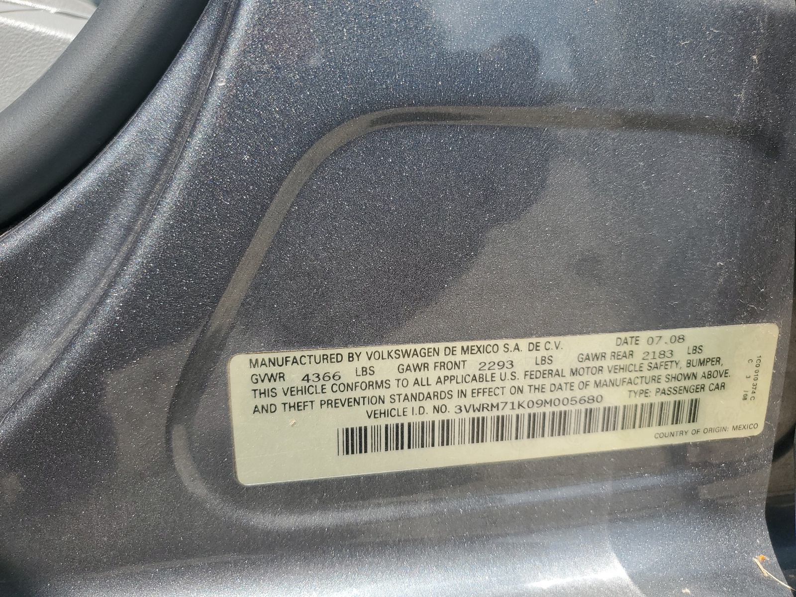 3VWRM71K09M005680 2009 Volkswagen Jetta Se