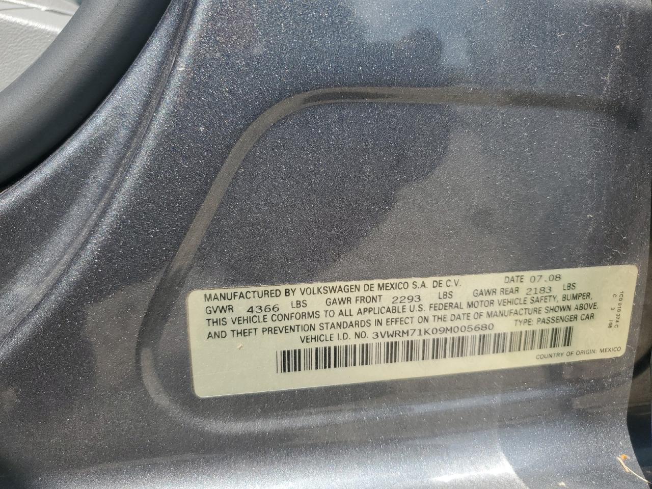 2009 Volkswagen Jetta Se VIN: 3VWRM71K09M005680 Lot: 66768494