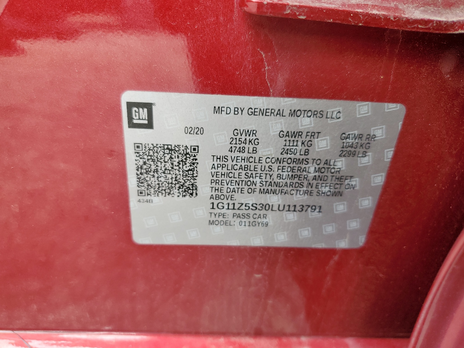 1G11Z5S30LU113791 2020 Chevrolet Impala Lt