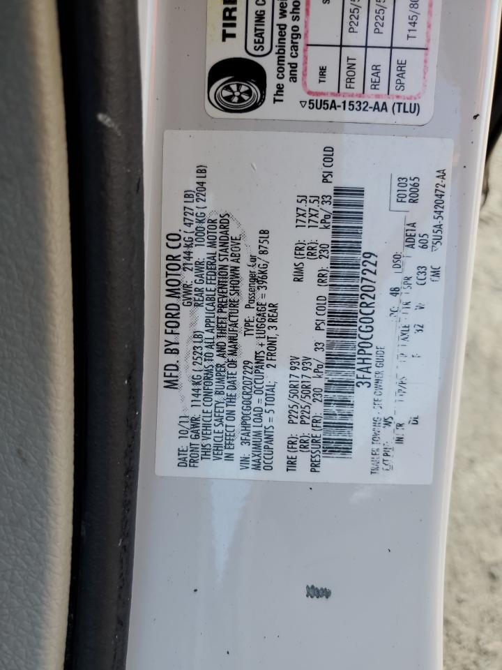 2012 Ford Fusion Sel VIN: 3FAHP0CG0CR207229 Lot: 65126264