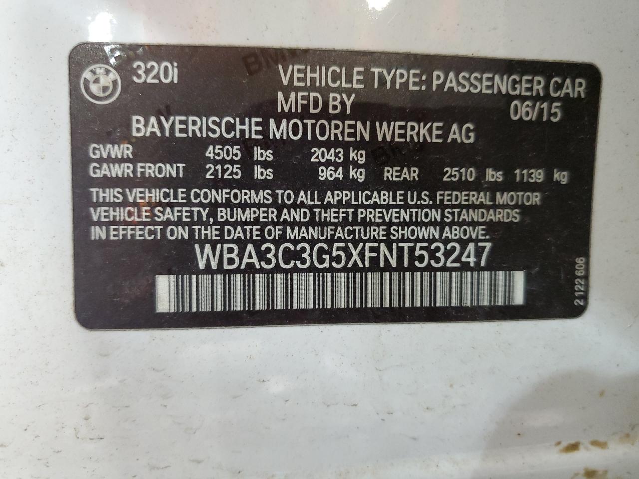 WBA3C3G5XFNT53247 2015 BMW 320 I xDrive