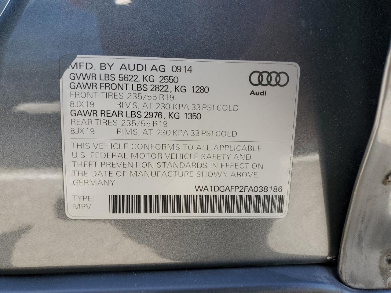 2015 Audi Q5 Premium Plus VIN: WA1DGAFP2FA038186 Lot: 69868674