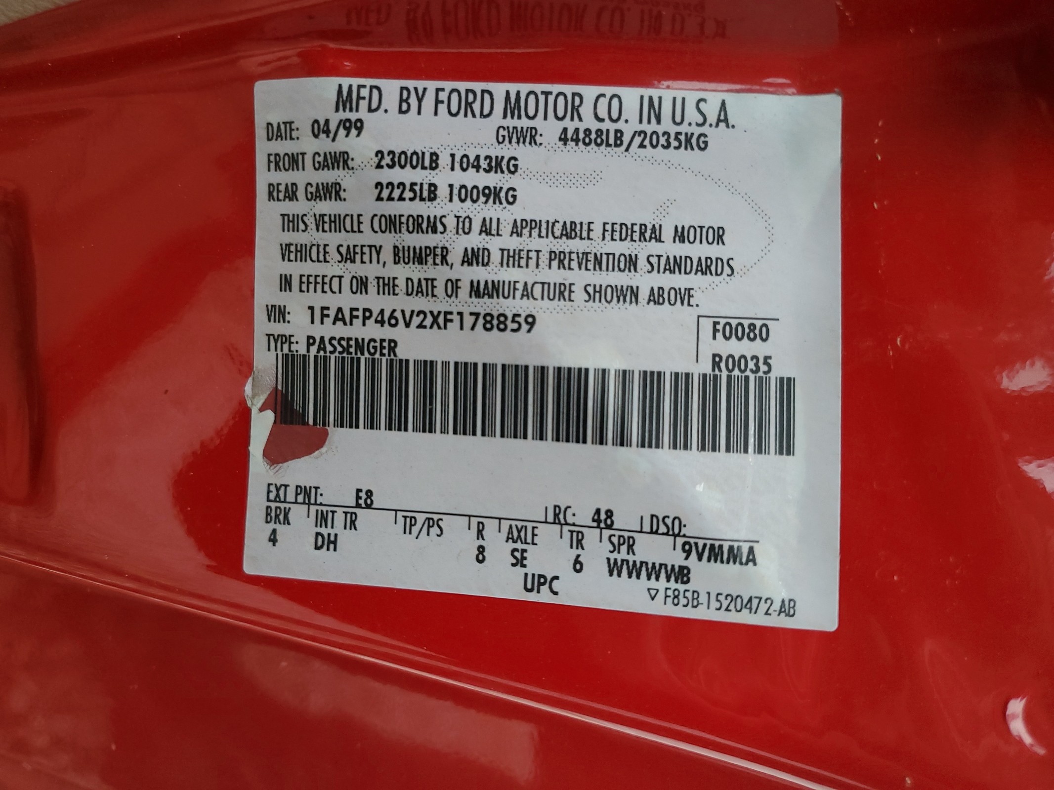 1FAFP46V2XF178859 1999 Ford Mustang Cobra Svt