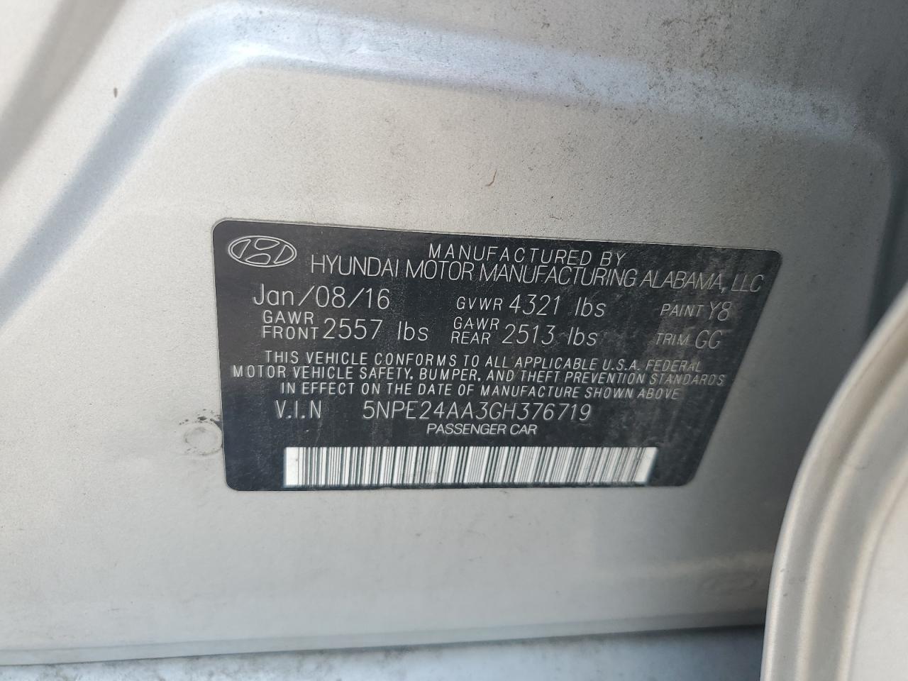 2016 Hyundai Sonata Eco VIN: 5NPE24AA3GH376719 Lot: 66223044