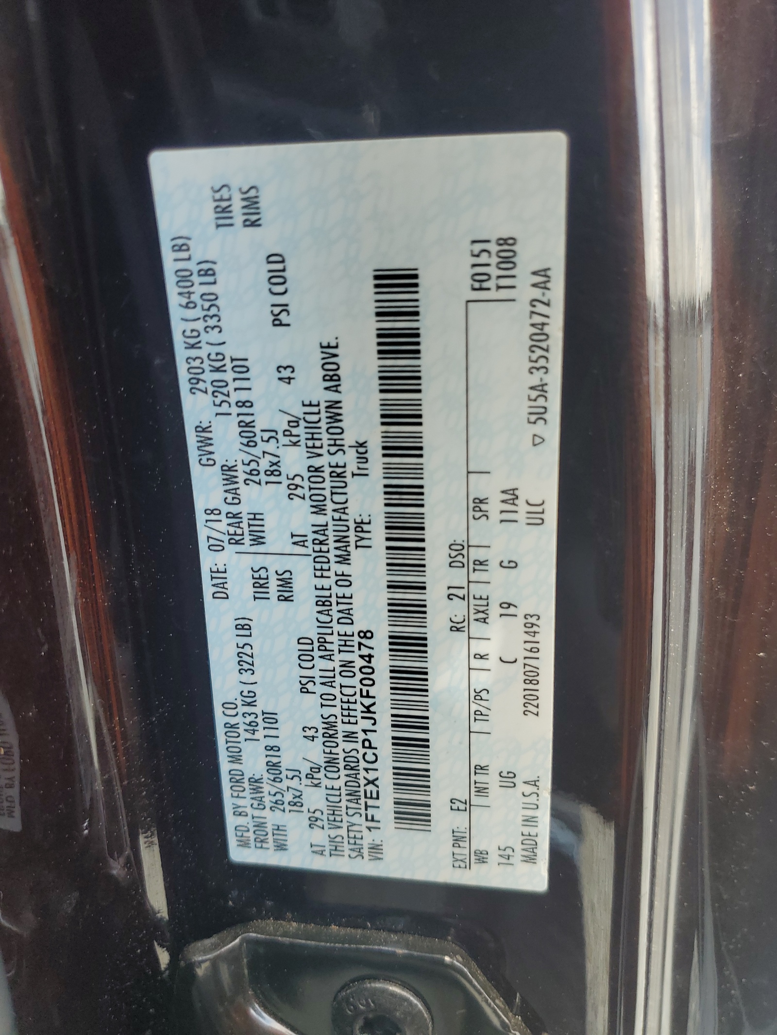 1FTEX1CP1JKF00478 2018 Ford F150 Super Cab