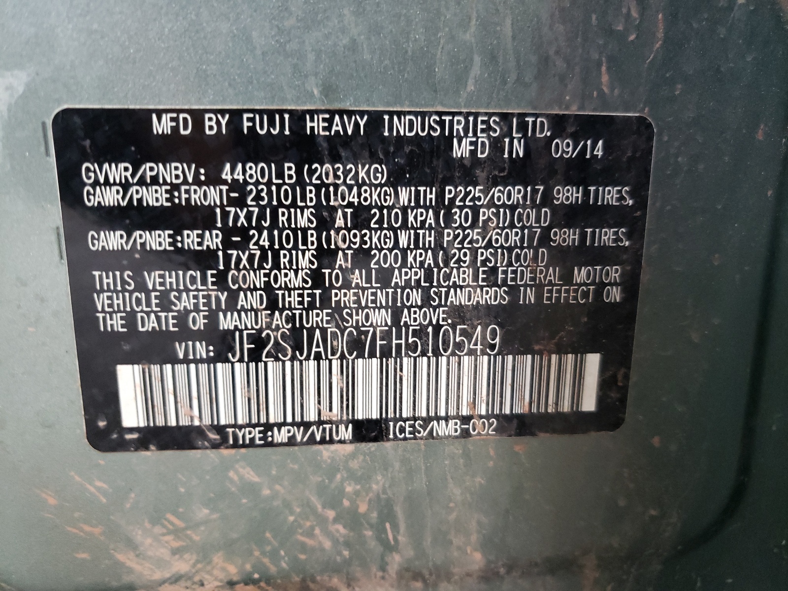 JF2SJADC7FH510549 2015 Subaru Forester 2.5I Premium