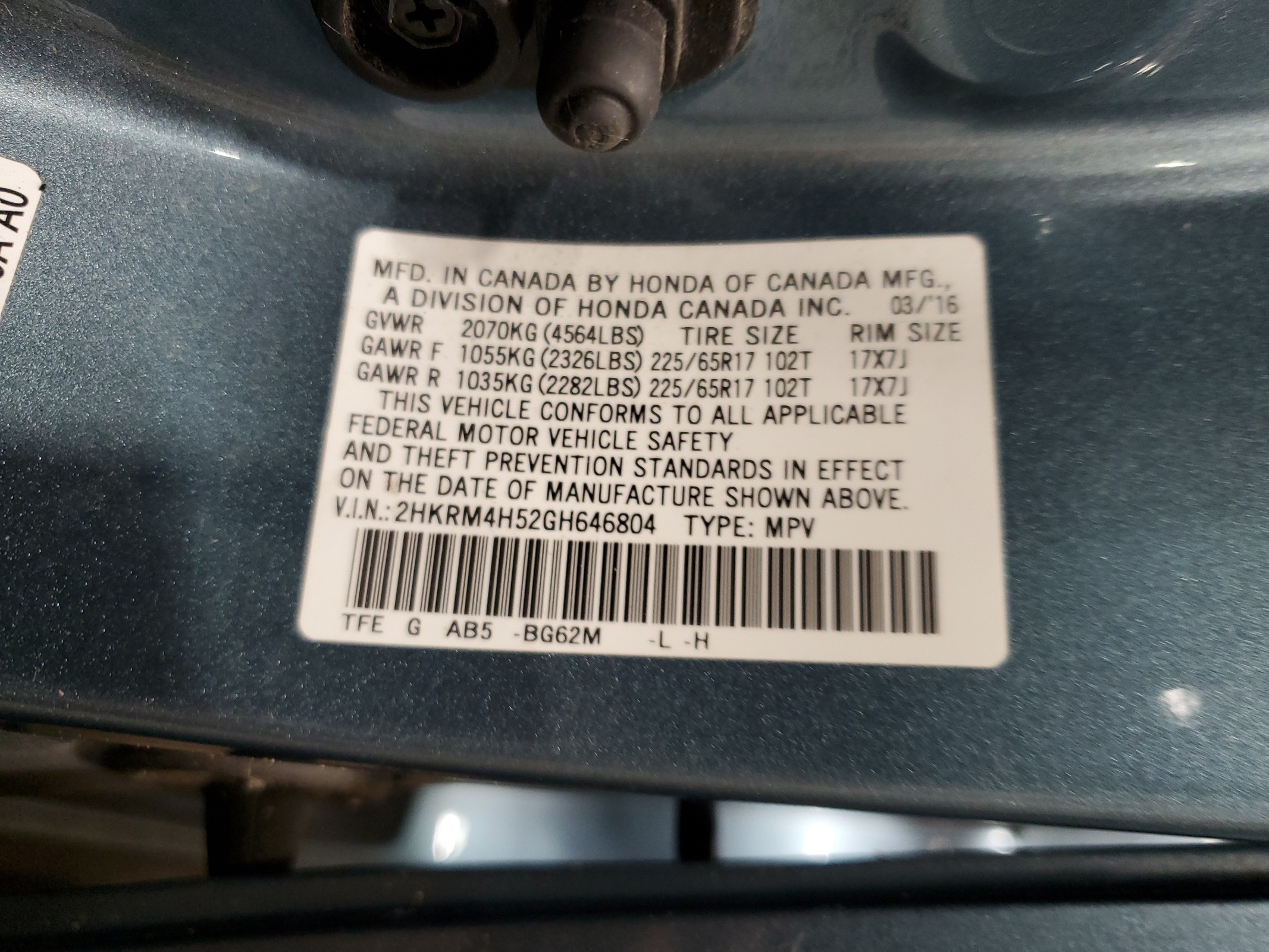 2HKRM4H52GH646804 2016 Honda Cr-V Ex