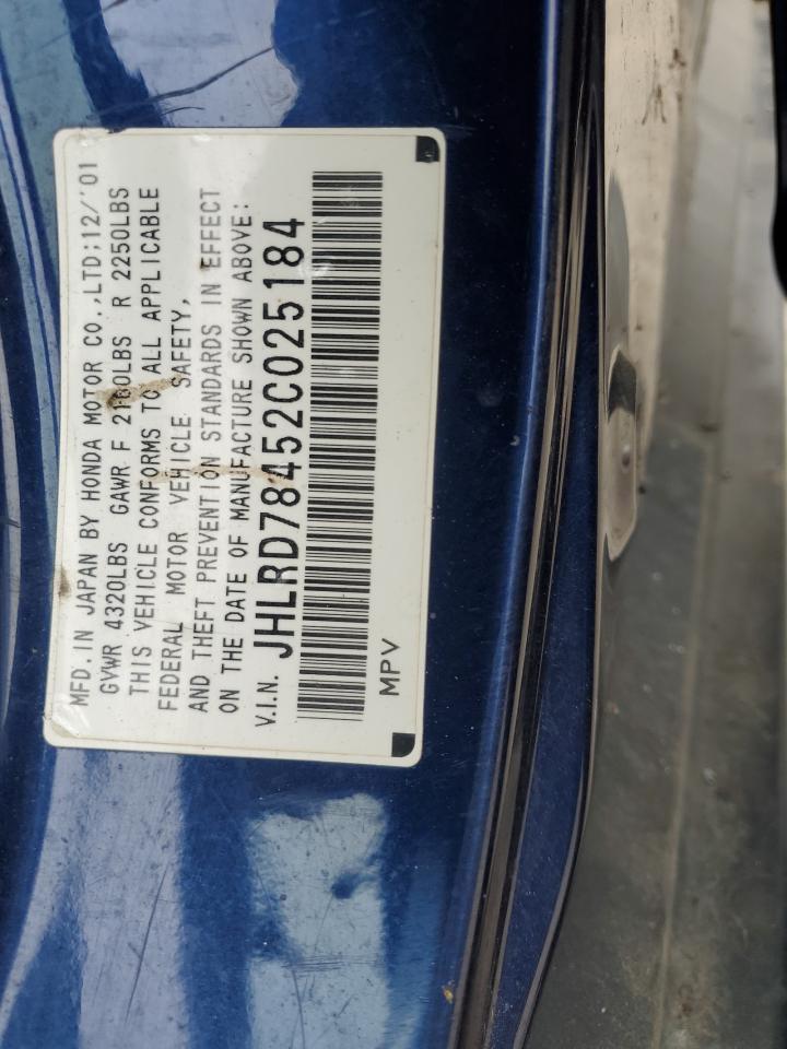 2002 Honda Cr-V Lx VIN: JHLRD78452C025184 Lot: 66142774