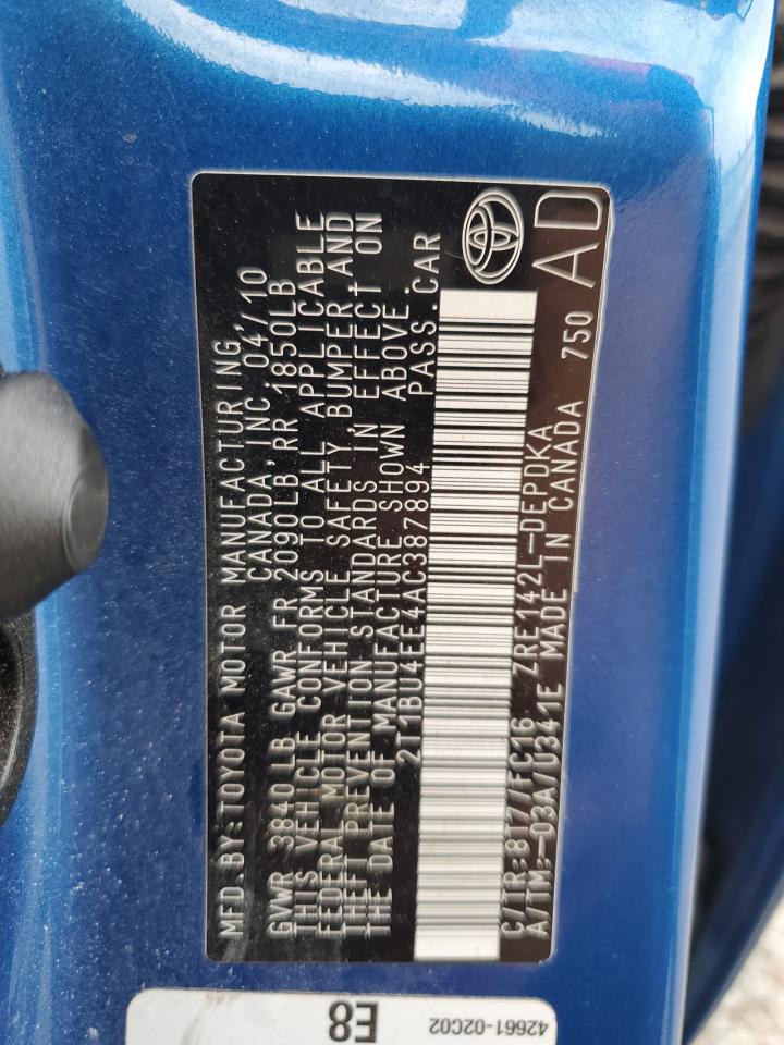 2010 Toyota Corolla Base VIN: 2T1BU4EE4AC387894 Lot: 65456504