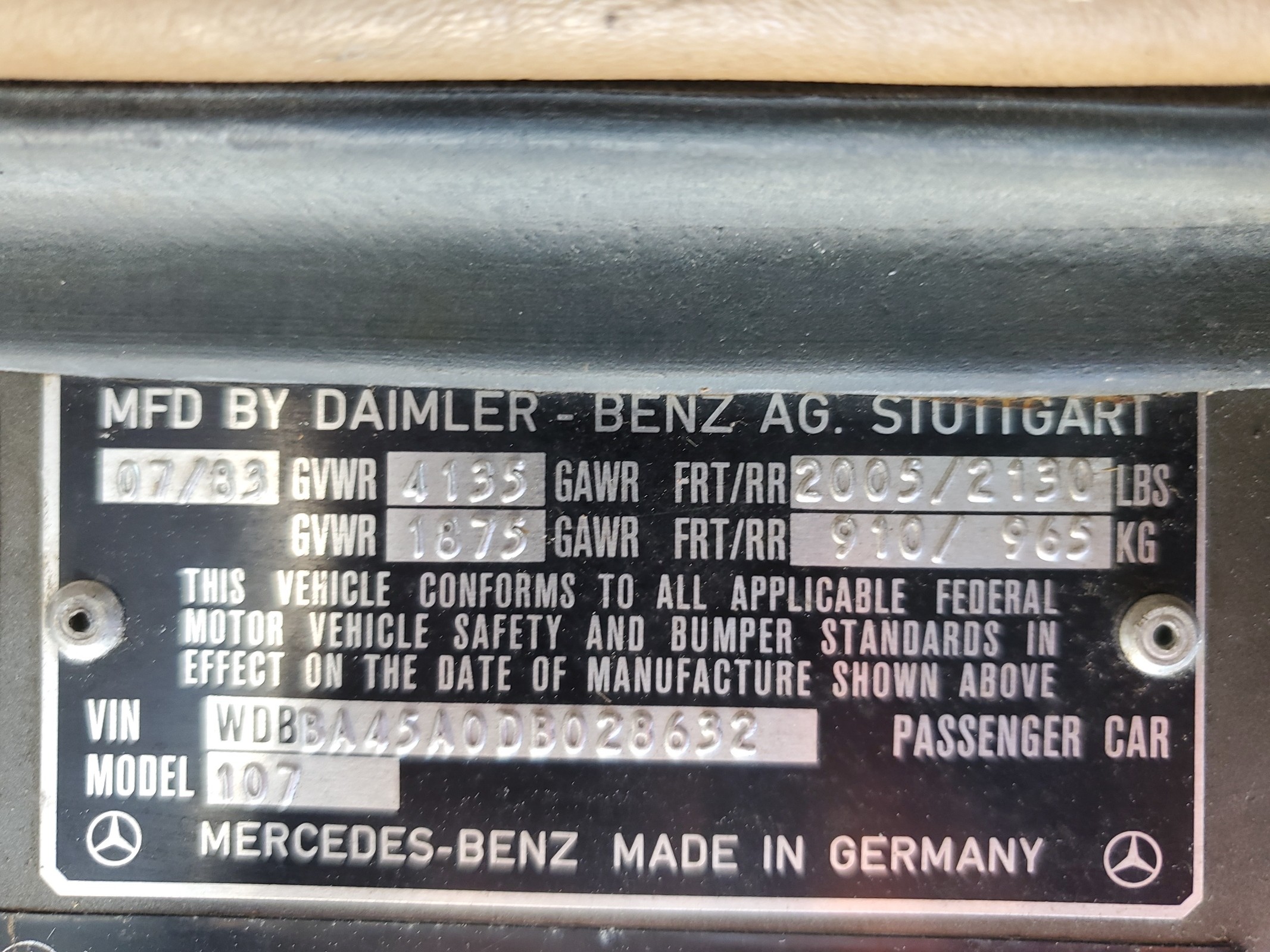 WDBBA45A0DB028632 1983 Mercedes-Benz 380 Sl